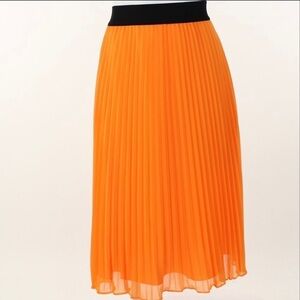 DKNY Womens Orange Stretch Midi Accordion Pleat Skirt